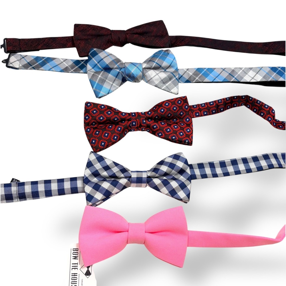 Express Apt 9 George Bow Tie Lot 5 OS Multicolor Plaid Geometric Solid Pre-Tied‎